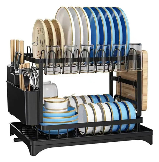 Escurridor De Platos 2 Niveles Multifuncional Organizador Color Negro