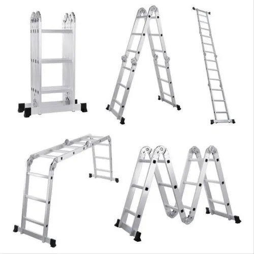 Escalera Plegable Multifuncional De 12 Pasos En Aluminio Col Color Plateado