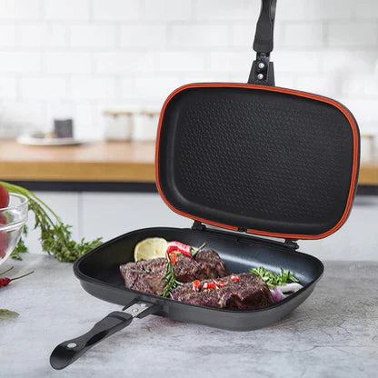 Sartén Doble Parrilla 36 Cms Antiadherente Dessini Italiana Color Negro