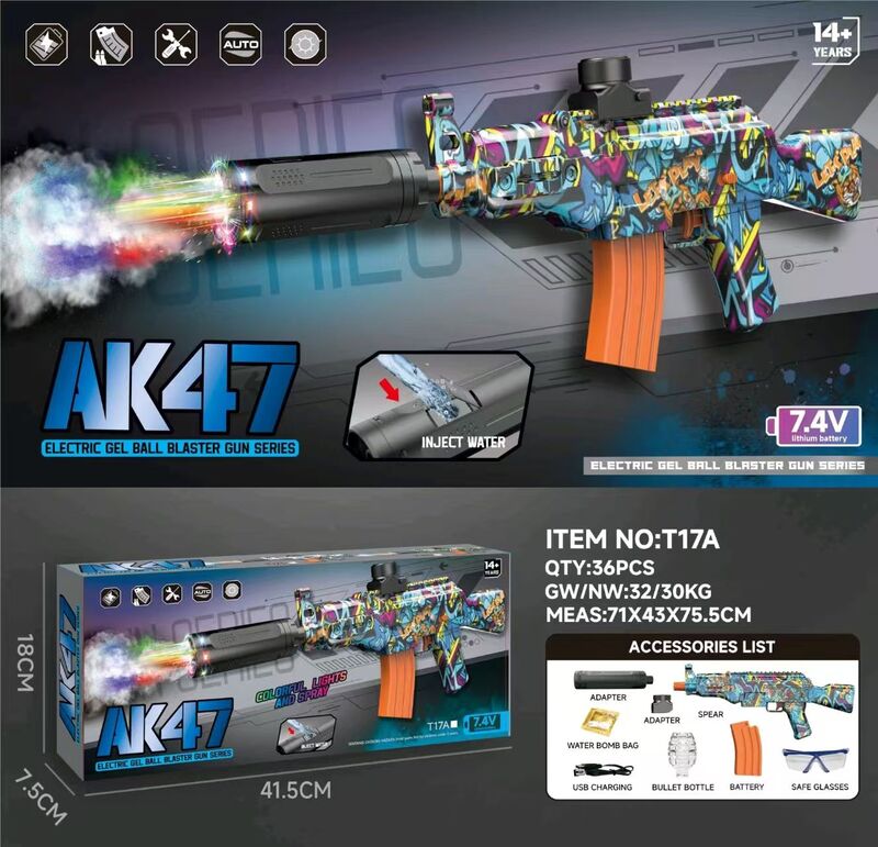 Rifle Zebbris Hidrogel Automática Ak47 Recargable Bolitas Gel