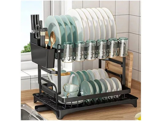 Escurridor De Platos 2 Niveles Multifuncional Organizador Color Negro
