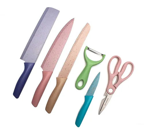 Set Cuchillos 6 Pzs Acero Inoxidable Mármol Mango Ergonómico