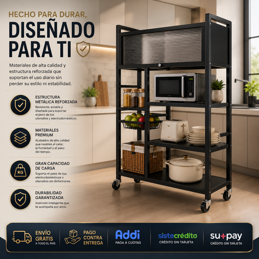 Organizador De Cocina Multiusos Premium Estante Con Puerta Metalico