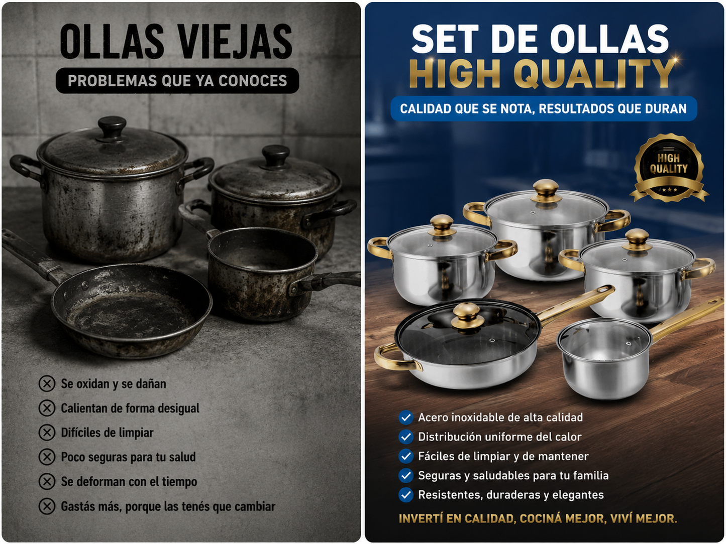 Juego De Ollas De Cocina En Acero Zebbris 12 Piezas Dorado