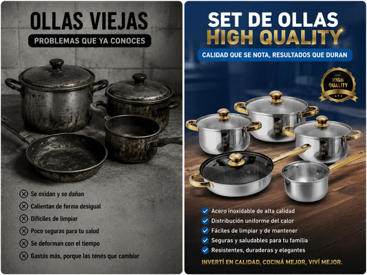 Juego De Ollas De Cocina En Acero Zebbris 12 Piezas Dorado