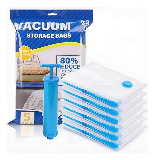 Set X5 Bolsas Zebbris Vacio Ropa Acolchado Viaje+ Aspi Bomba