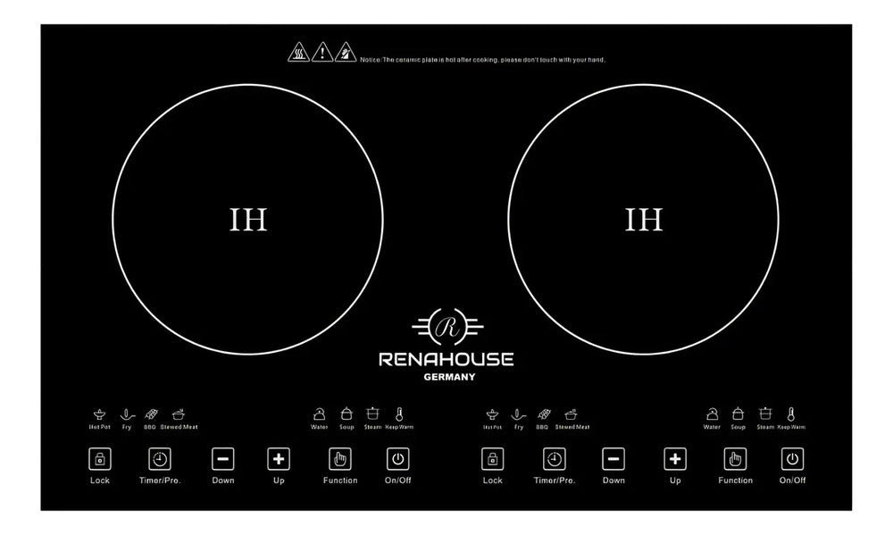 Estufa De Inducción 2 Puestos 1000w Control Táctil 9 Niveles Color Negro