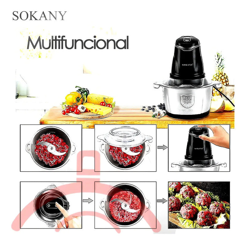 Picadora Eléctrica Sokany Sk-7020 Procesador De Alimentos Color Plateado