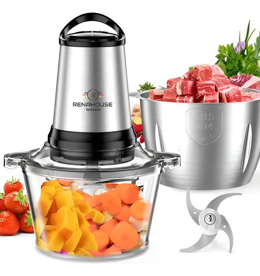 Picatodo Electrico Doble Bowl Cuchillas 400w 3lt Color Plateado