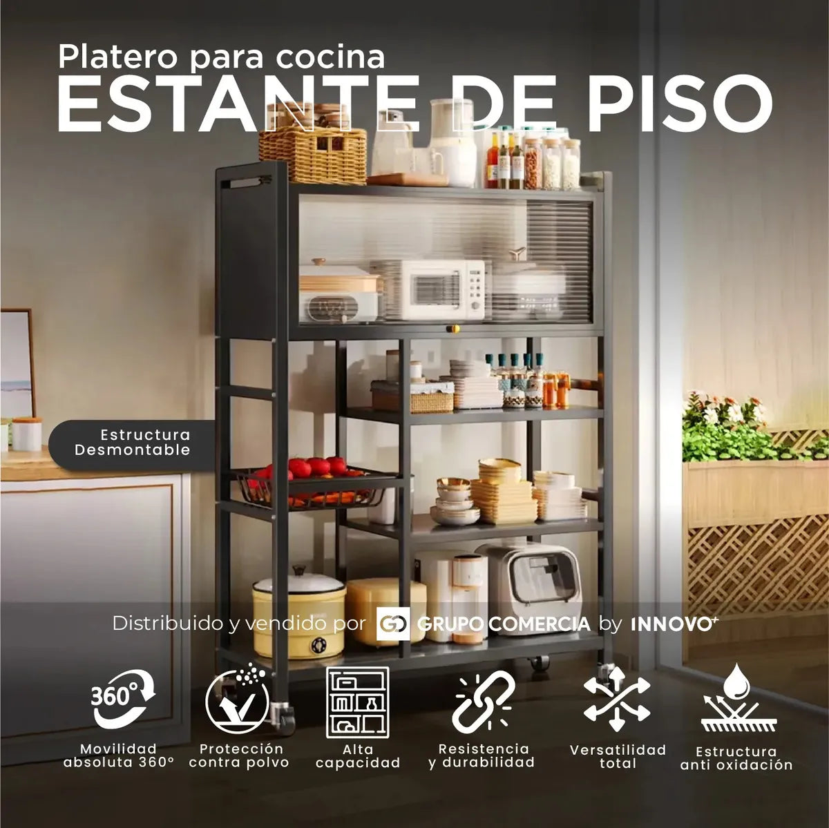 Organizador De Cocina Multiusos Premium Estante Con Puerta Metalico