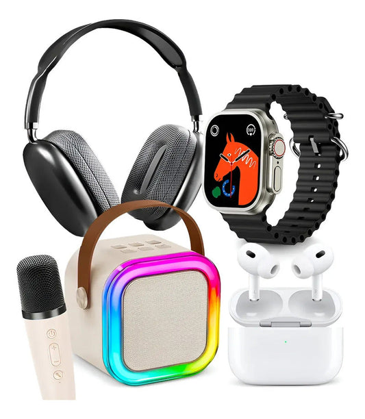 Combo Smartwatch Reloj Audifonos Parlante Microfono Negro - Negro - Mesh - Negro - Negro