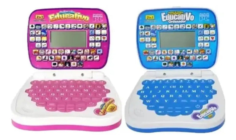 Mini Computador Portátil Mouse Didáctico Infantil Educativo Color Azul y Rosado