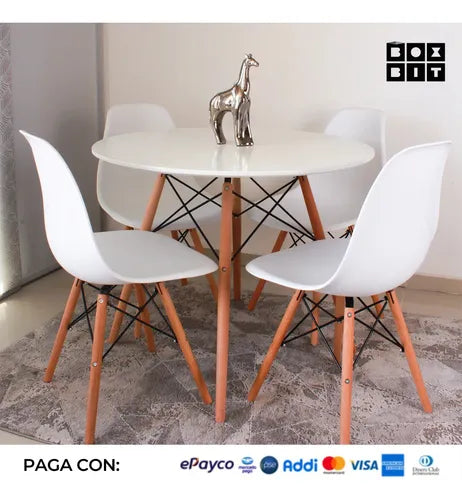 Set De Mesa +4 Sillas Eames Comedor Moderno Redondo   sillas blancas