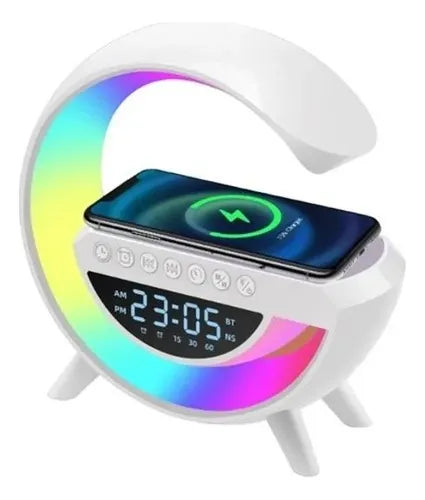 Parlante Lampara G Cargador Inalámbrico Rgb Reloj Bt