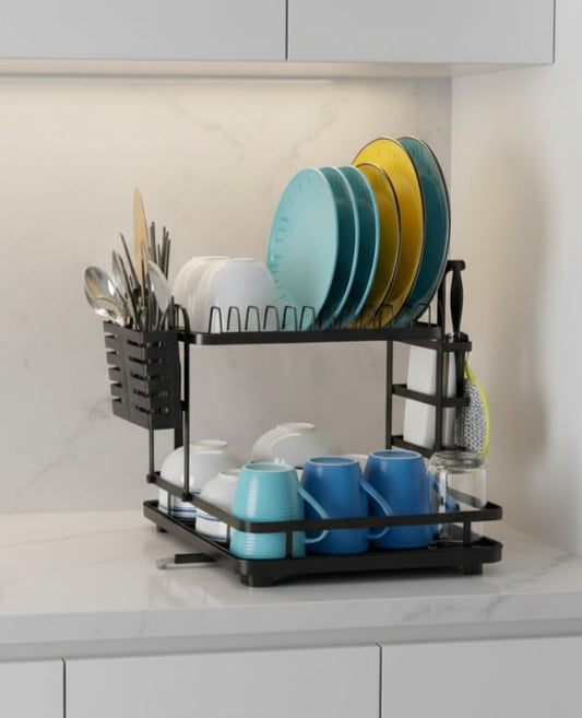 Organizador Y Escurridor  Inde Platos Loza Cubiertos Seca Platos Negro