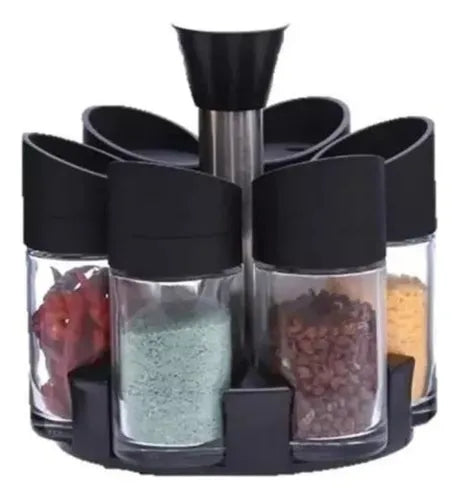 Condimentero Organizador Especiero Giratorio X6 Plástico Color Negro