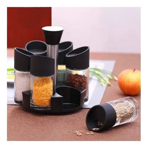 Condimentero Organizador Especiero Giratorio X6 Plástico Color Negro