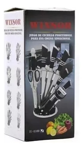 Set De Cuchillos Winsor 9 Pcs Color Plateado/Negro