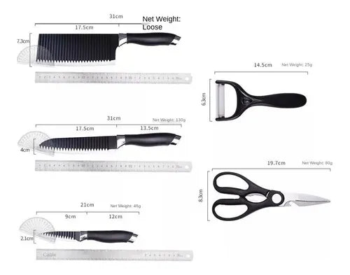 Juego Kit Set Cuchillos Todo En Uno 6 Piezas Profesionales Color Negro