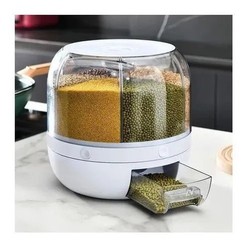 Dispensador De Alimentos Giratorio C, 6 Divisiones, Para Granos Color Blanco