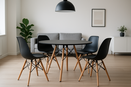 Kit Mesa Eames Negra Y 4 Sillas Eames Negras