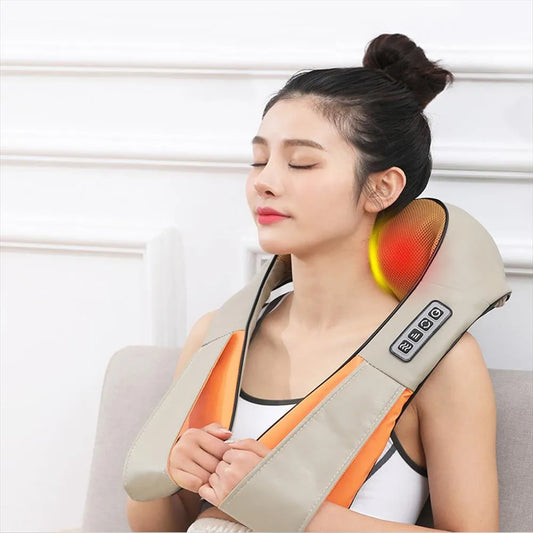 Masajeador Cuello Y Espalda, Lumbar, 8 Rodillos, Con Calor Color Beige